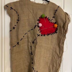 Handmade Burlap Fabric with Red Heart Patch